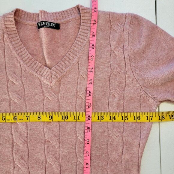 Evelin Italian Cable Knit Sweater Womens M Pink Vneck Long Sleeve Modal Barbie - Picture 9 of 10